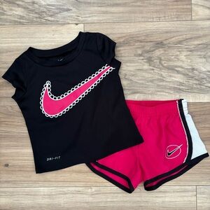 Nike Black & Hot Pink Girls Dri-FIT Tee and Athletic Shorts